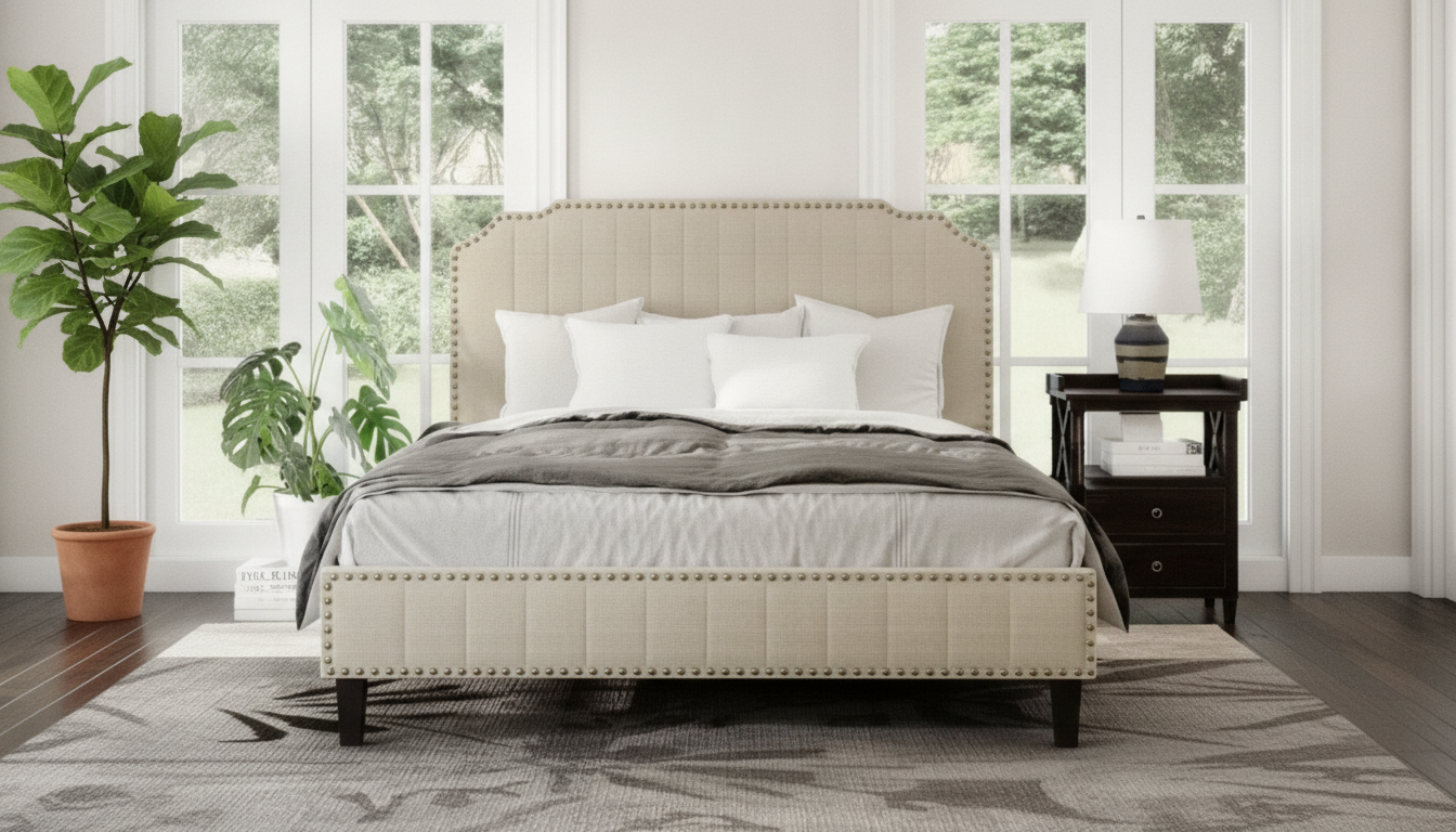 Modern Linen Platform Bed with Nailhead Trim: Style & Care
