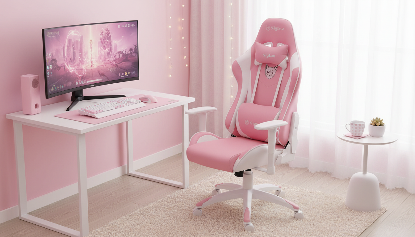 Pink Ergonomic Gaming Chair: High Back + Adjustable Arms